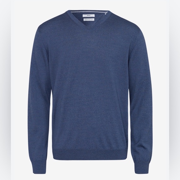 Brax Merino Wool Easy Wash Men's Blue V-Neck Sweater. Size L - Picture 4 of 11